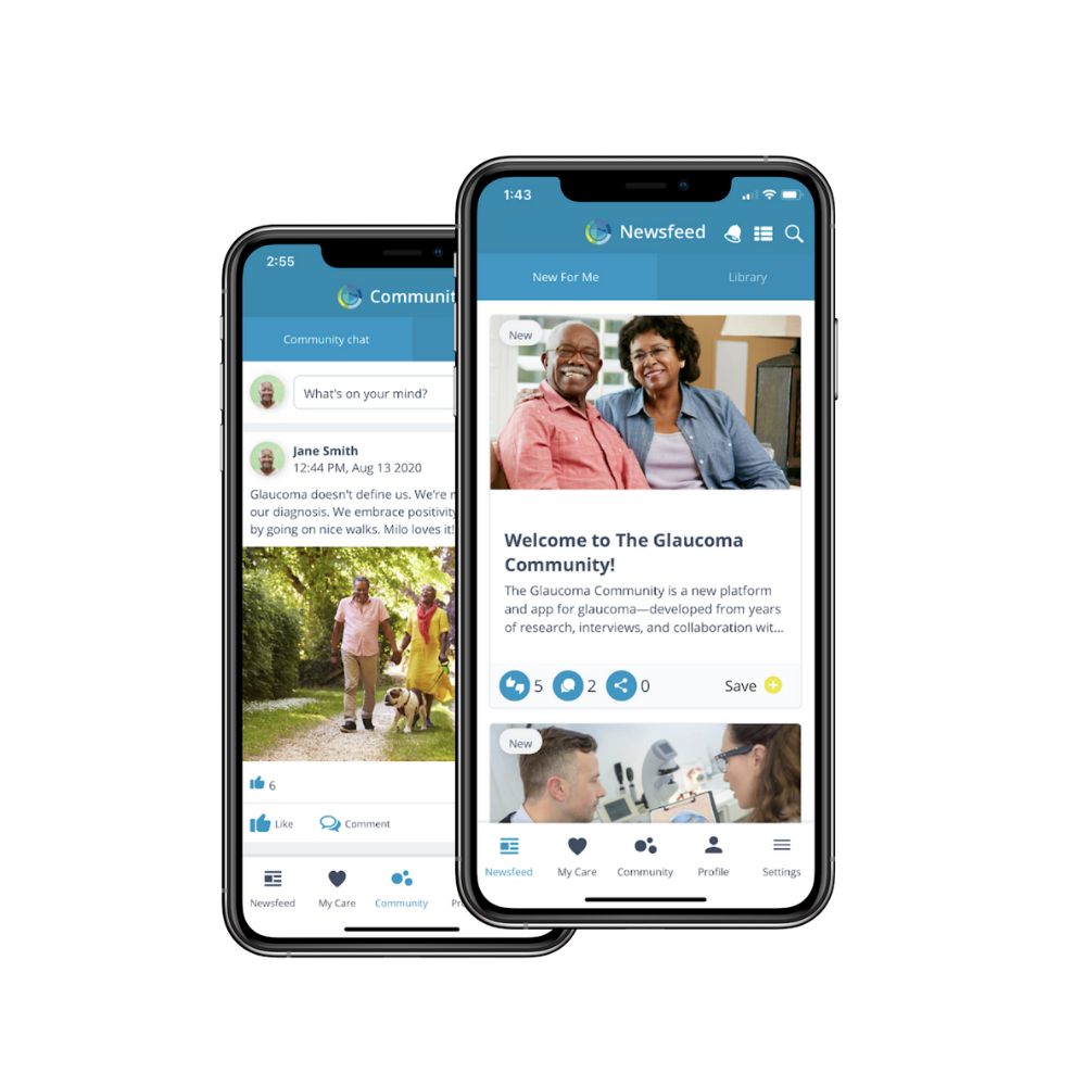 Two Smart Phones With The Glaucoma Community App On Their Screens